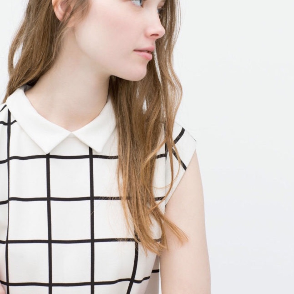 Zara White Black Windowpane Dress